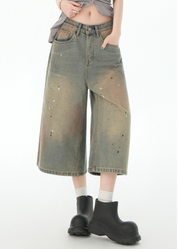 VINTAGE PAINT WIDE DENIM SHORTS BEDES4689