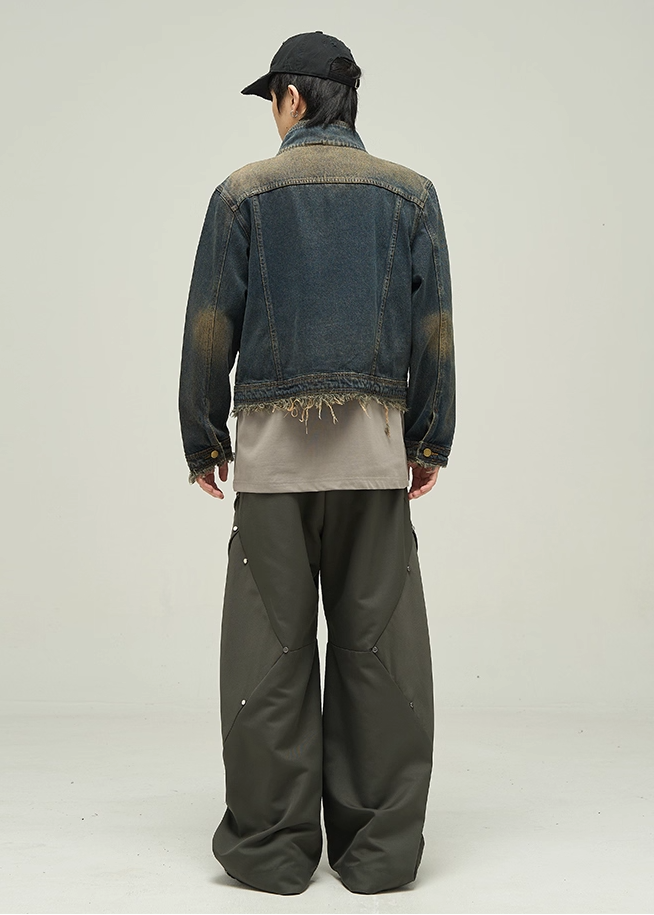 STAND COLLAR SHORT WASHED DENIM JACKET BEDES4533