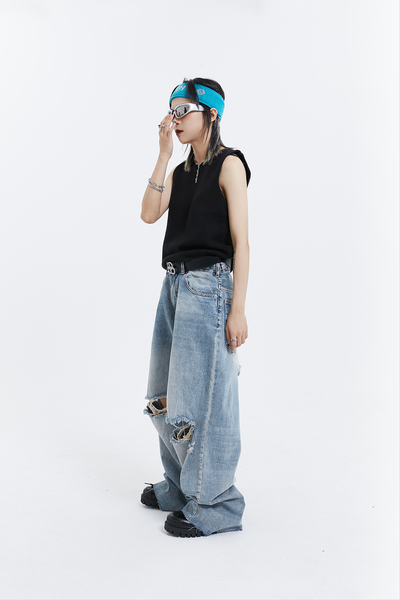 DAMAGED WASHED DENIM PANTS MNDES2582