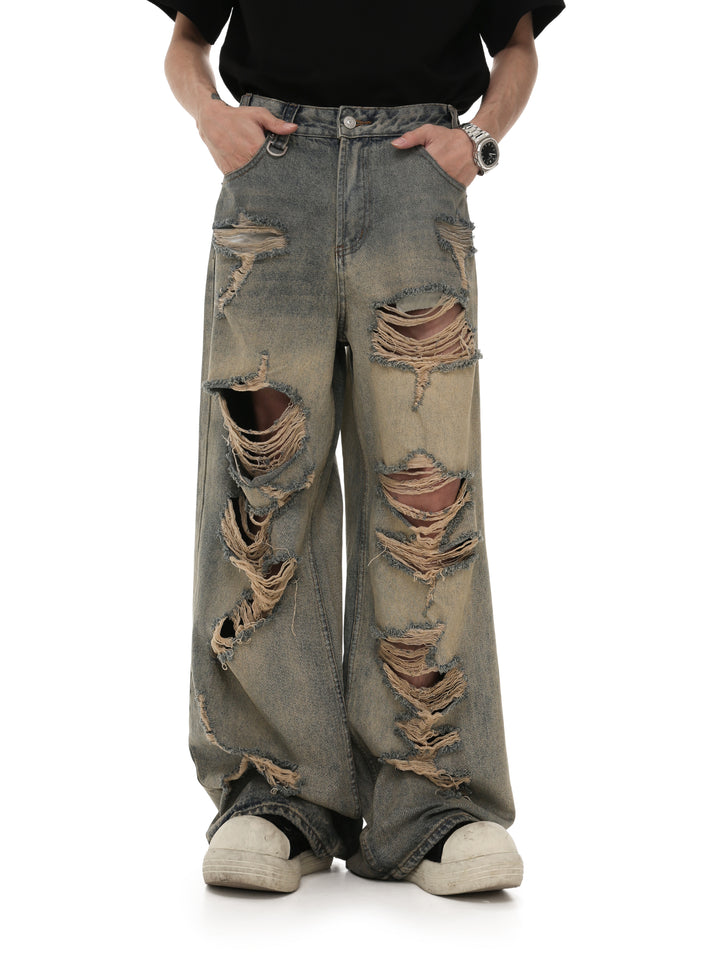 DAMAGED WIDE DENIM PANTS GBDES4192