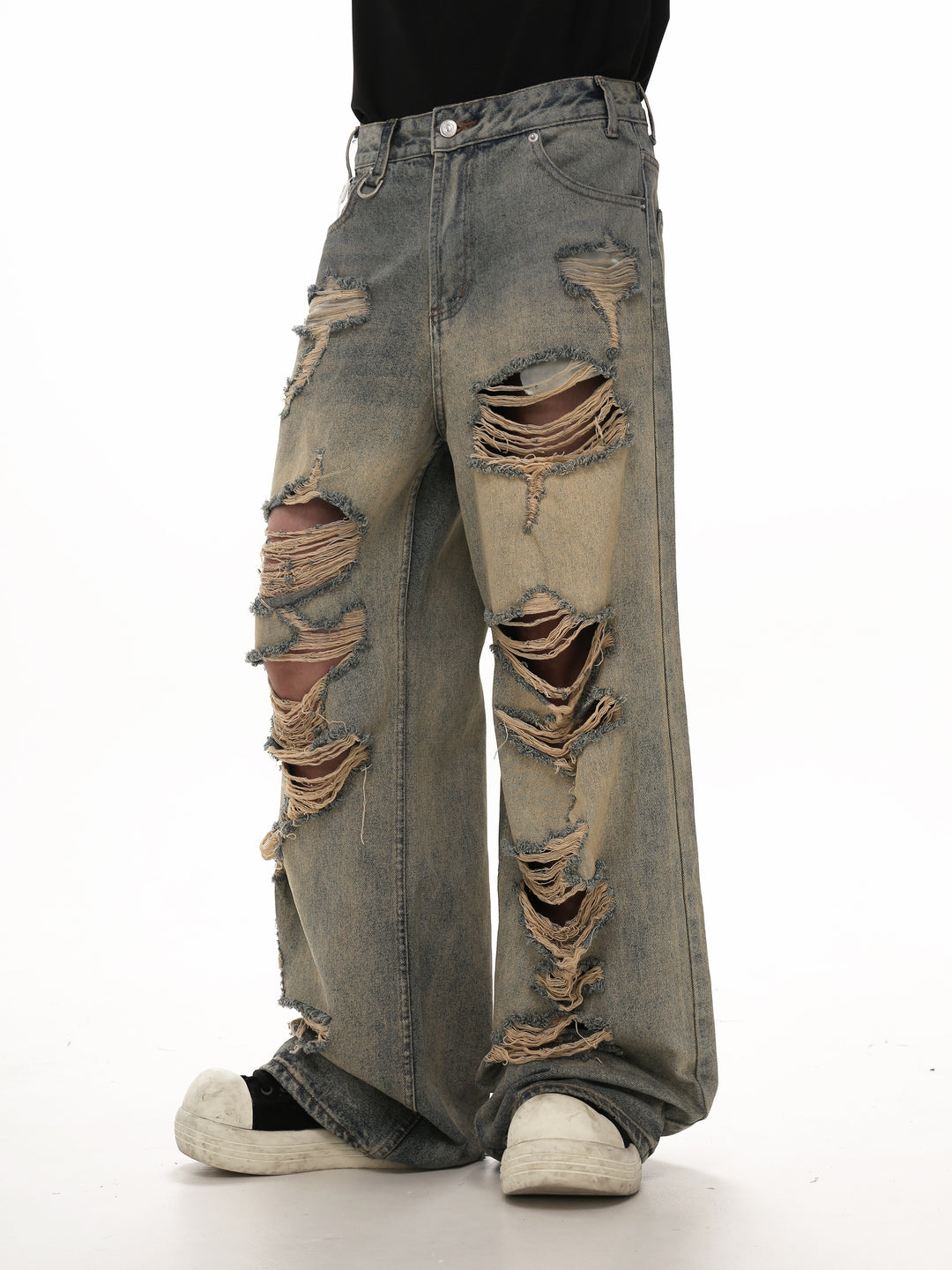 DAMAGED WIDE DENIM PANTS GBDES4192