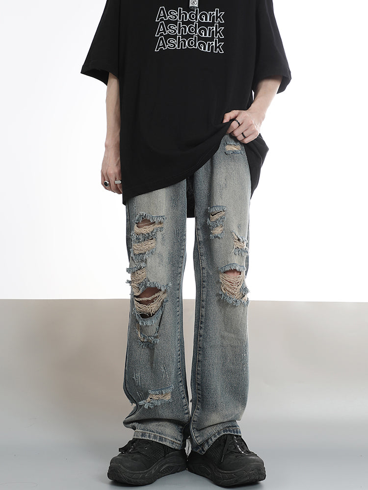 DAMAGED STRAIGHT DENIM PANTS ASDES3271