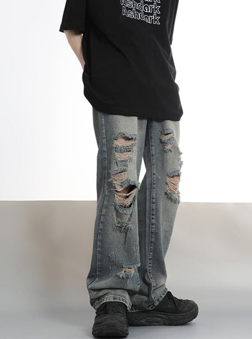 DAMAGED STRAIGHT DENIM PANTS ASDES3271