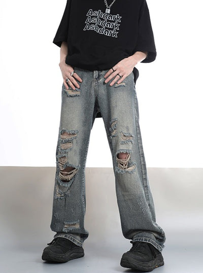 DAMAGED STRAIGHT DENIM PANTS ASDES3271