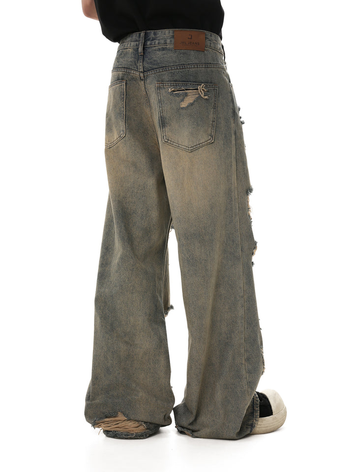 DAMAGED WIDE DENIM PANTS GBDES4192