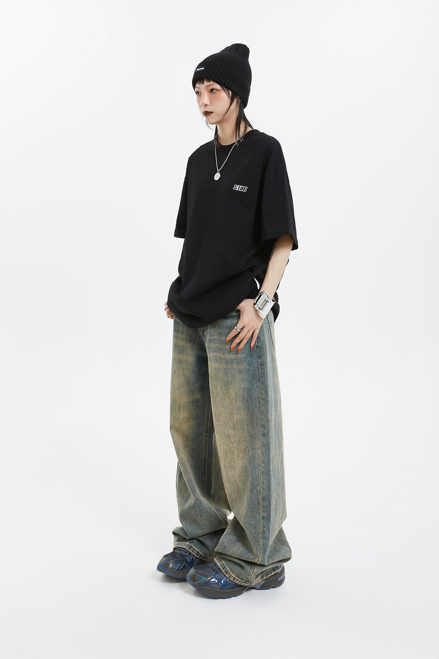 【BAON】[unisex] Enka Gradation Washing Wide Denim Pants Hayla Denim Pants - Medium Wash – The Frankie Shop