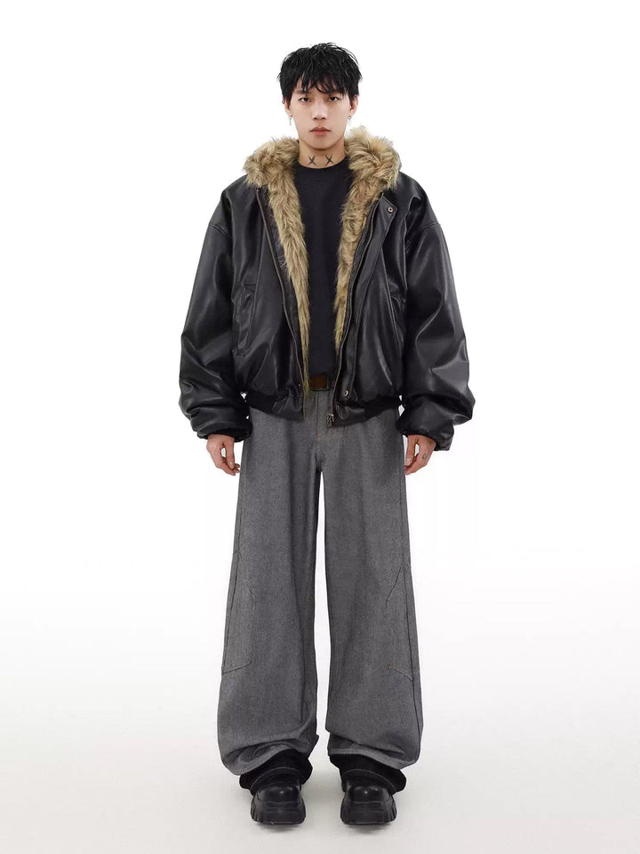 REVERSIBLE FUR LEATHER HOODED JACKET BEDES4525