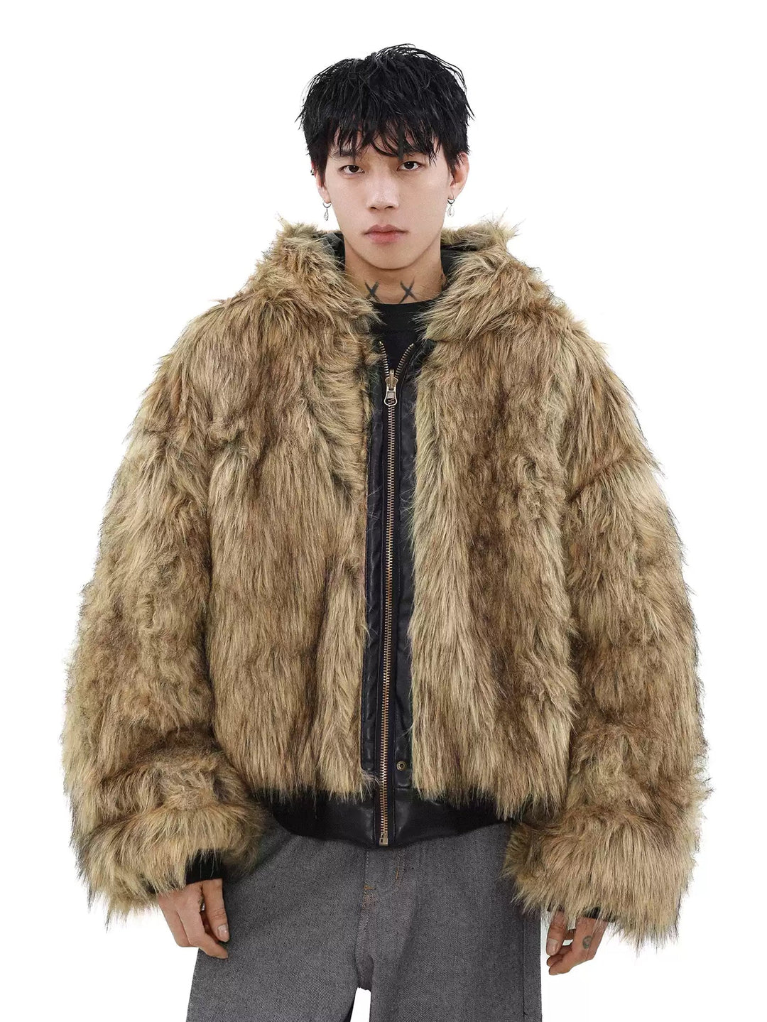 REVERSIBLE FUR LEATHER HOODED JACKET BEDES4525