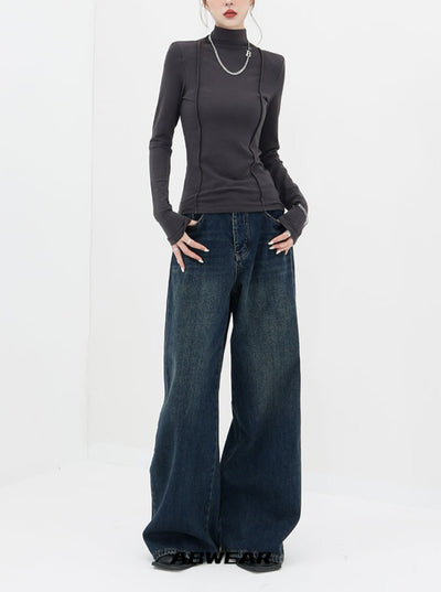 OVER SIZED FLARE WIDE DENIM PANTS ABDES2253