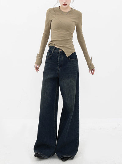 OVER SIZED FLARE WIDE DENIM PANTS ABDES2253