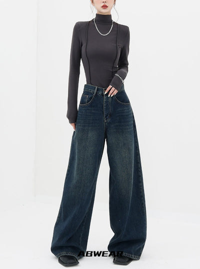 OVER SIZED FLARE WIDE DENIM PANTS ABDES2253